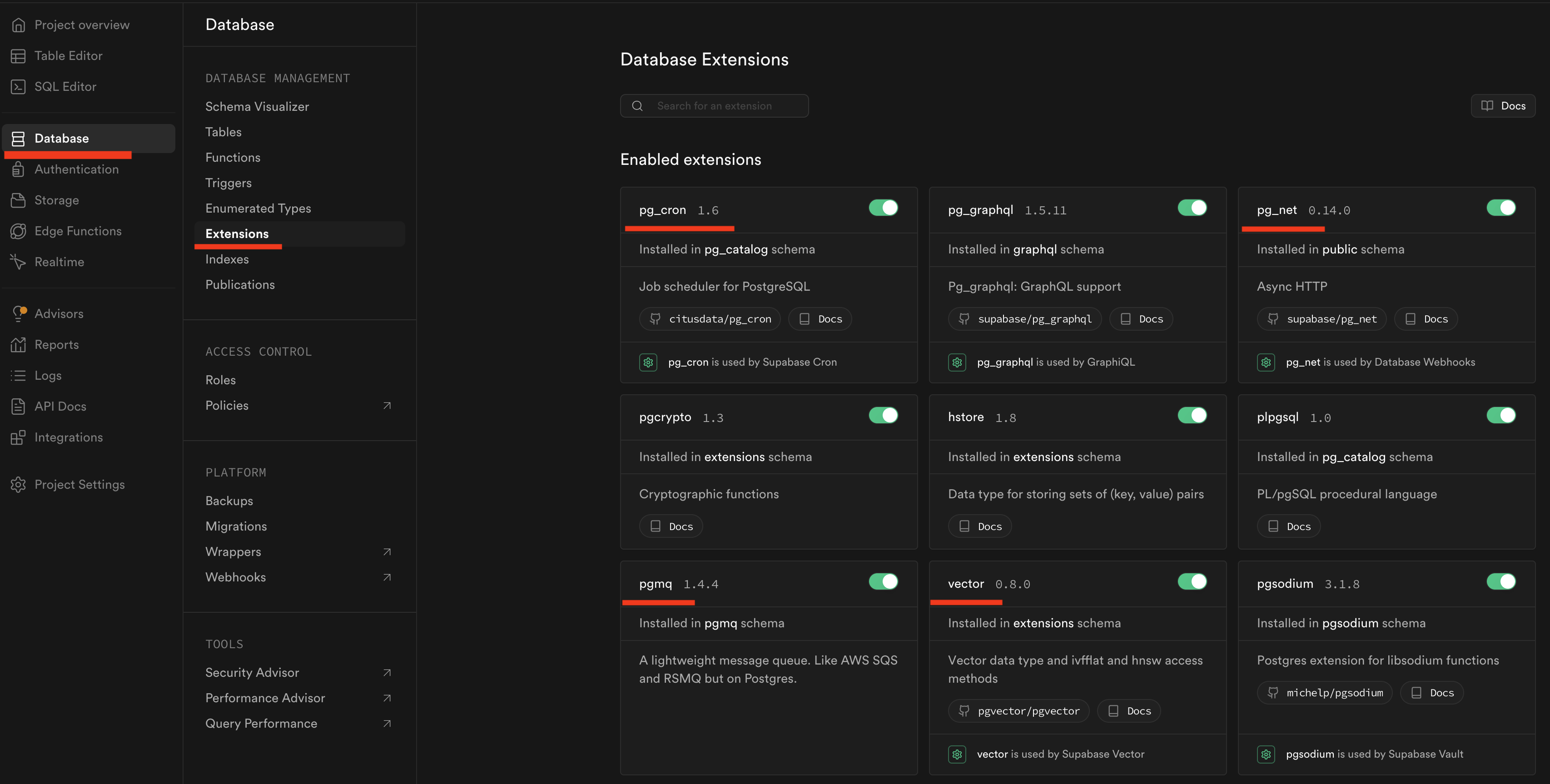 Enable PostgreSQL extensions