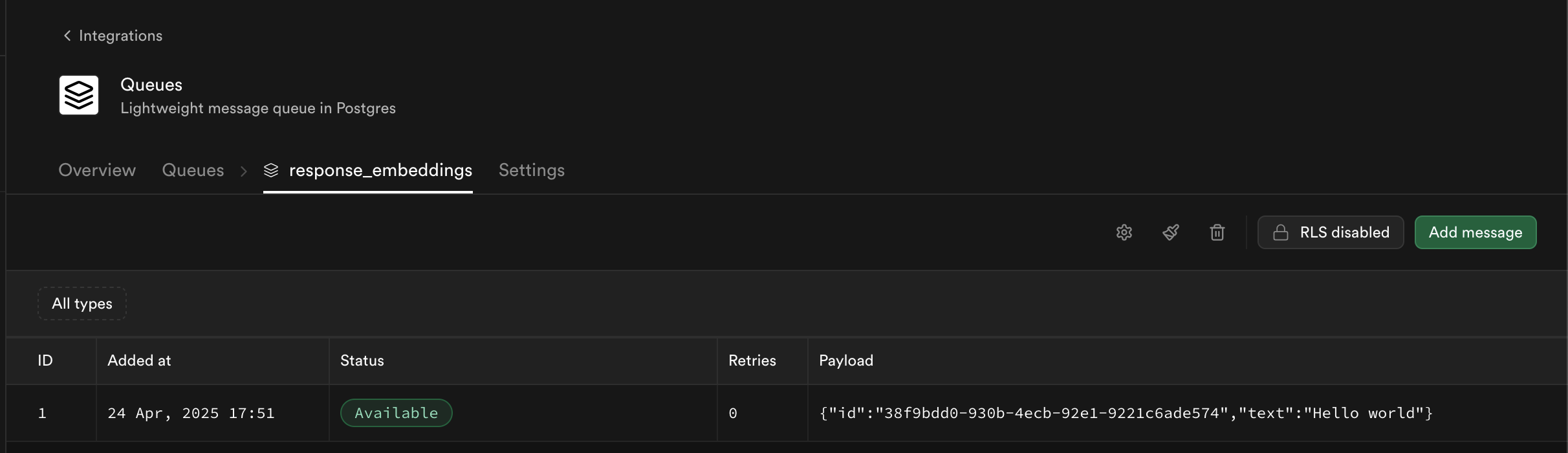 Queue message