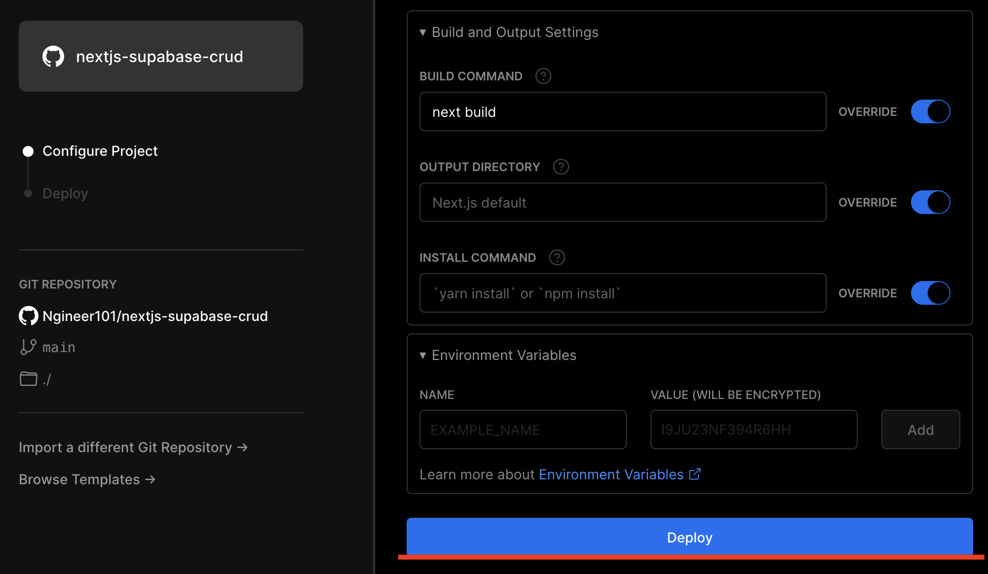Configure project step 2