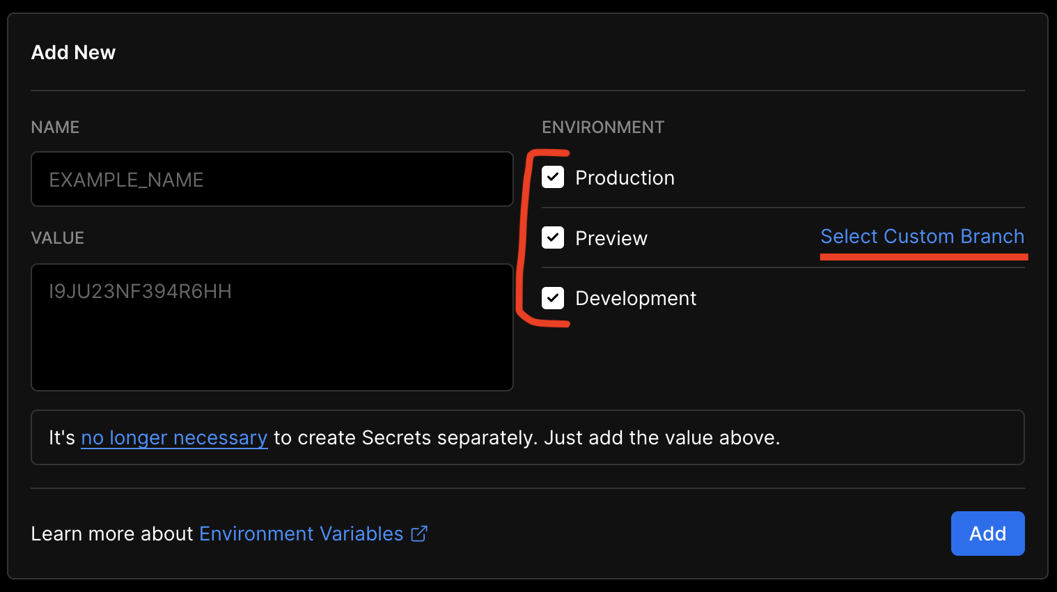Add environment variables on Vercel