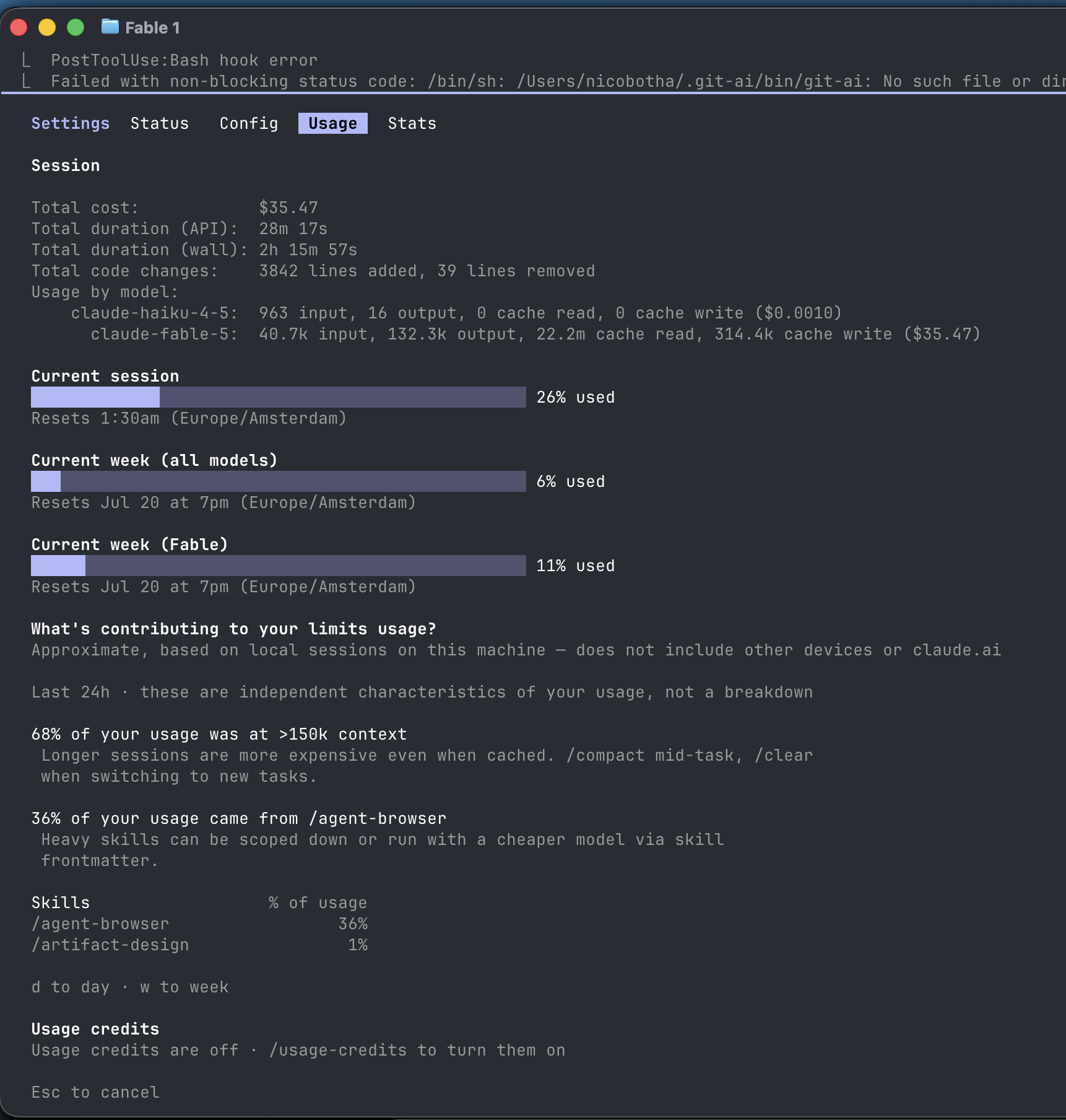 Fable 5 telemetry from the first run